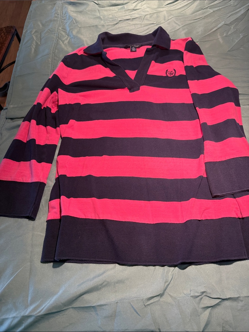 Tommy Hilfiger Kids Rugby Shirt in Hot Pink and Black Stripes